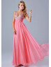 Spaghetti Straps Beaded Ruched Chiffon Elegant Long Prom Dress